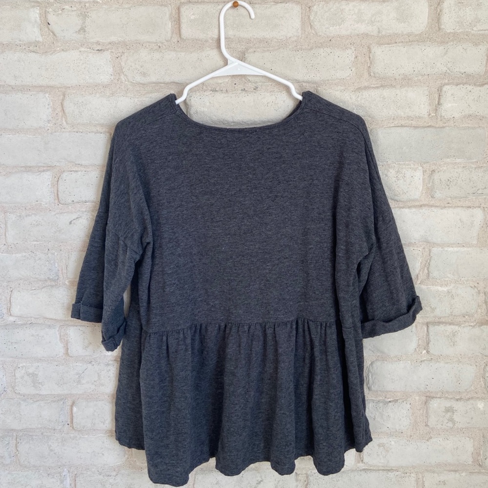 DownEast Grey Boxy Fit 3/4 Sleeve Blouse S
